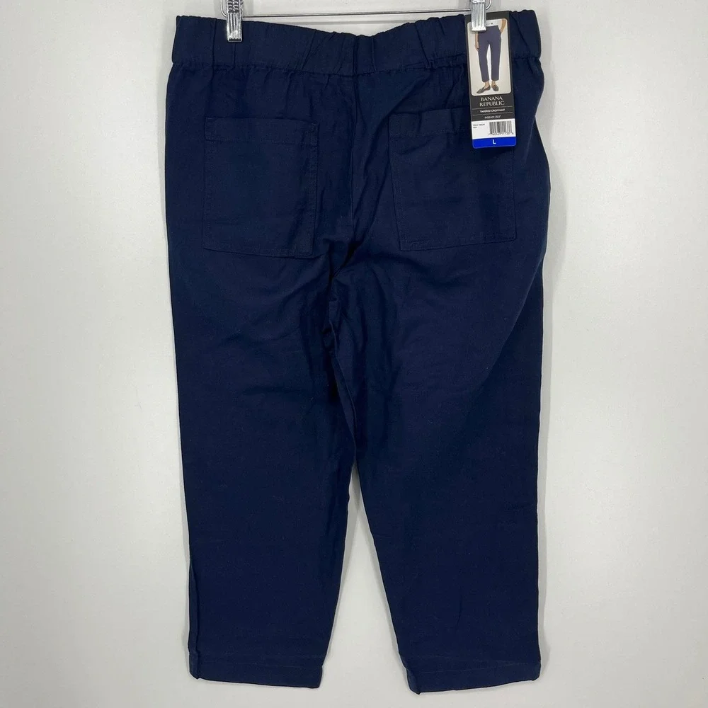 Banana Republic Womens Tapered Crop Pant Navy Blue Linen Blend Large 1868296 NWT